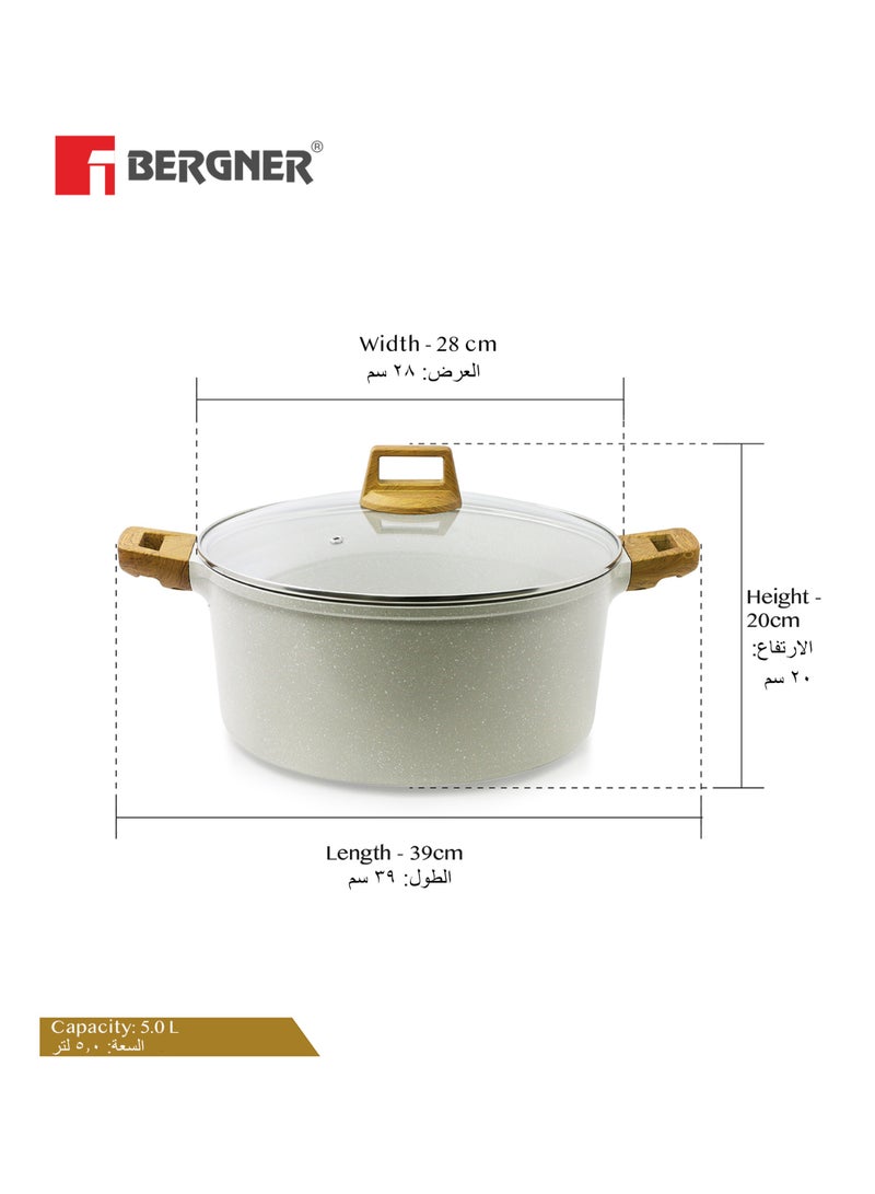 Bergner 28cm (5L) Cast Aluminum Casserole Dish with Glass Lid & Trivet, Non-Stick Marble Coating, Less Oil Use Healthy Cooking, Even Heating, Scratch Resistant, Induction & Gas Stove Compatible - Image 2